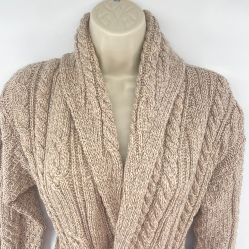 Carraig Donn Cardigan Sz S Ireland Merino Wool Cable Knit Shawl Collar Fisherman - Picture 6 of 10